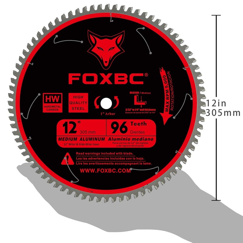FOXBC 12 Inch Saw Blade 96-Tooth TCG for Aluminum Non-Ferrous Metal & Plastic Cutting with 1-Inch Arbor - Image 4